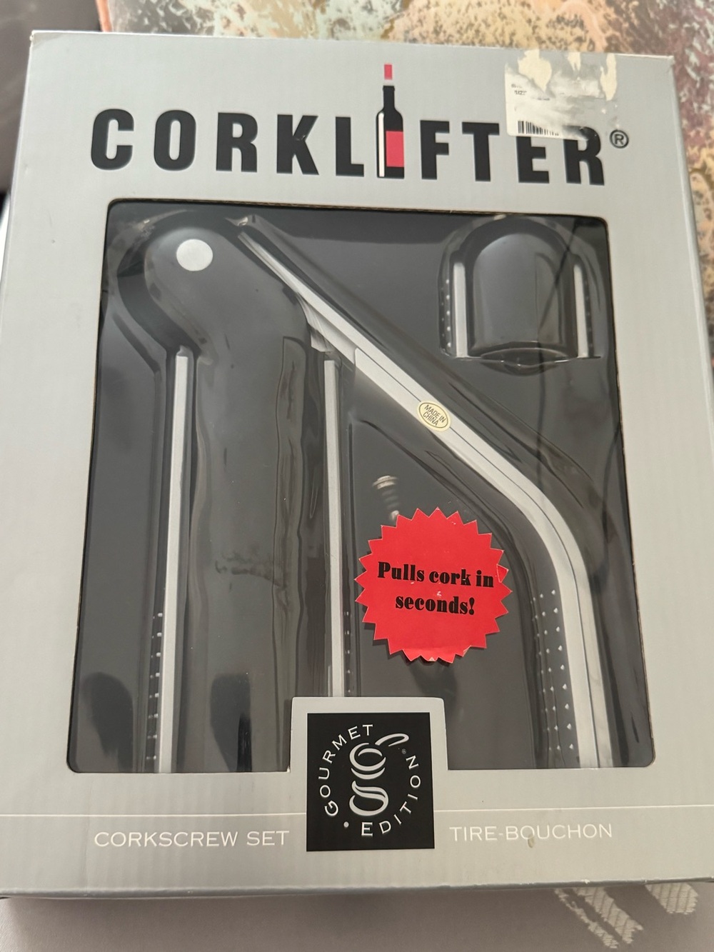 NEW IN BOX!! CorkLifter Gourmet Edition Corkscrew Set - Black & Silver